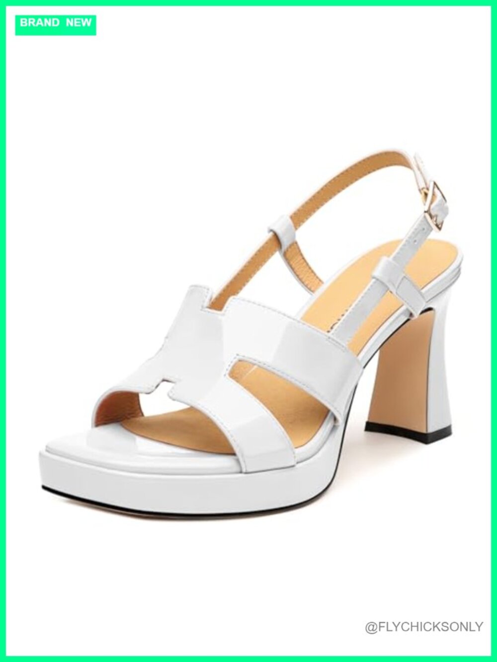 Faux Leather Platform Slingback Heeled Sandals Square Open Toe Chunky Block Heel